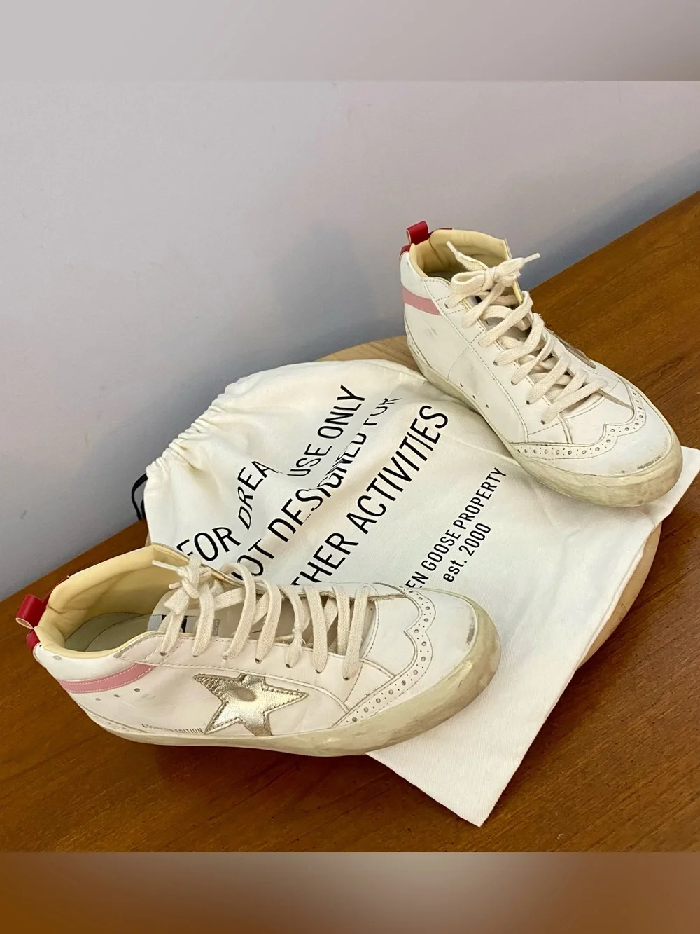 Golden Goose GGBD Mid Star White Silver Pink Red Sneakers EU 38 US 8 Authentic - Picture 17 of 17